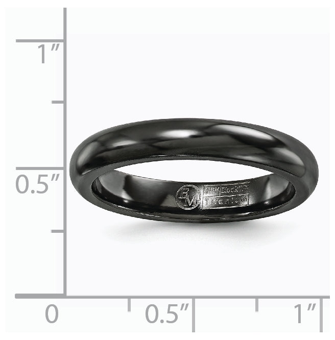 Edward Mirell Titanium Black Titanium Polished Domed 4mm Band, Size 7.5