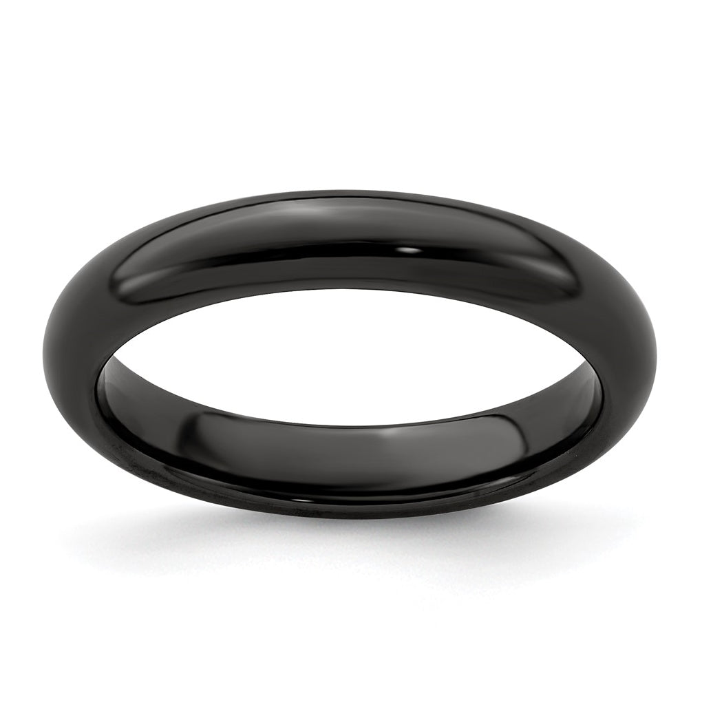 Edward Mirell Titanium Black Titanium Polished Domed 4mm Band, Size 9.5