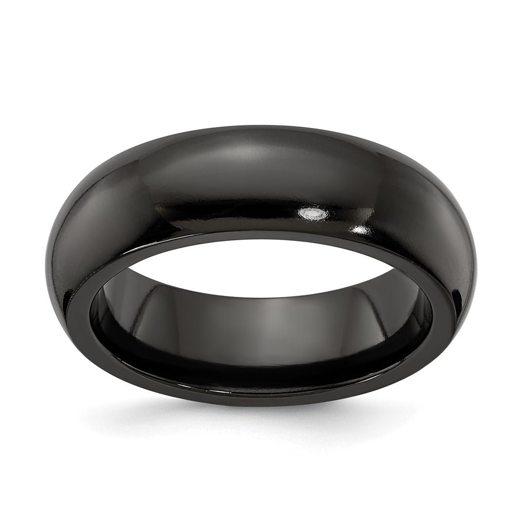 Edward Mirell Titanium Black Titanium Domed 7mm Band, Size 8