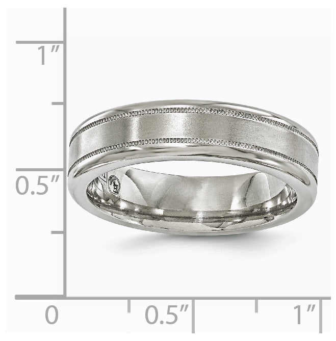 Edward Mirell Titanium Brushed Polished Flat Milgrain 6mm Band Size 6