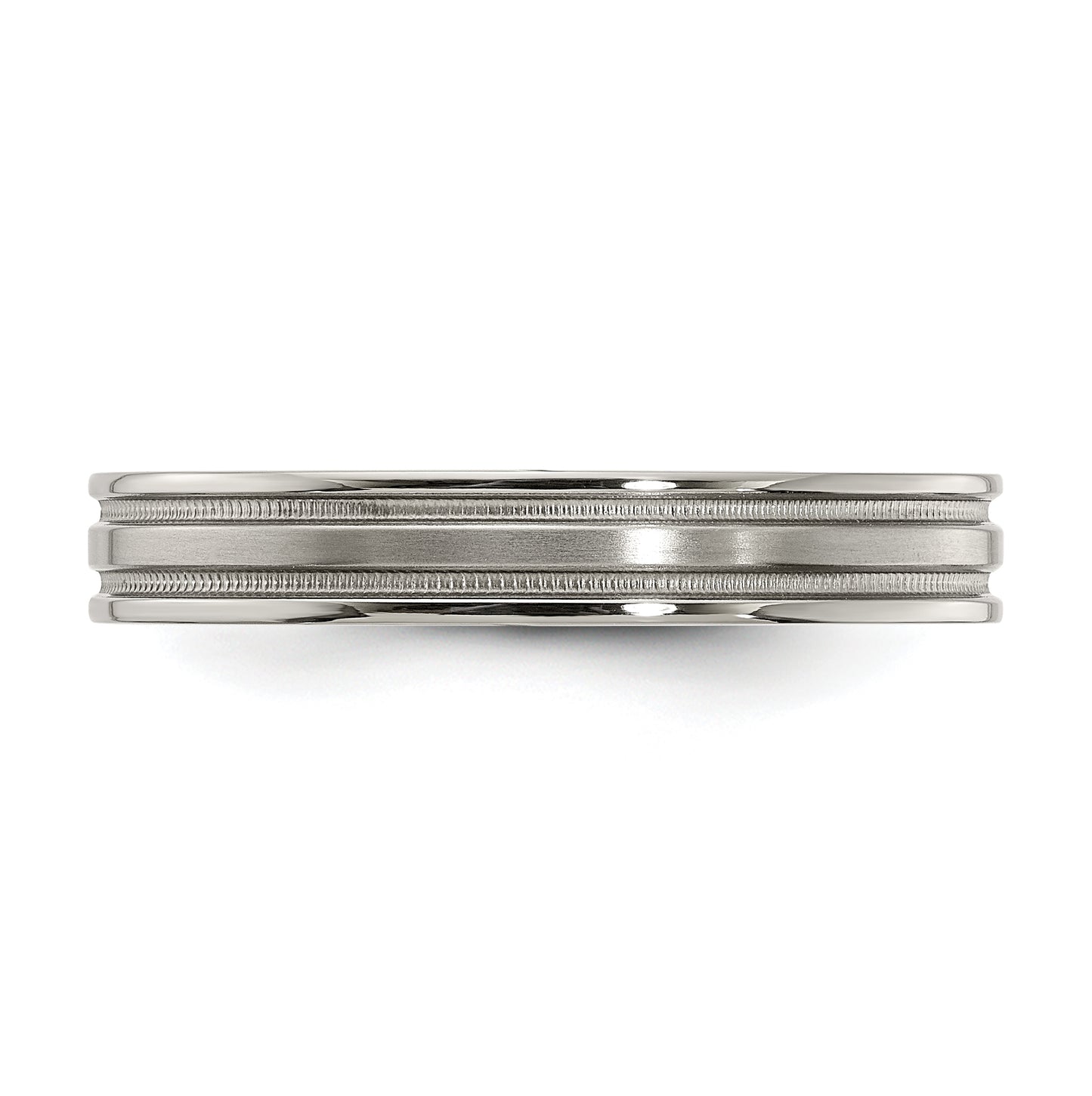 Edward Mirell Titanium Brushed Polished Flat Milgrain 4mm Band Size 7