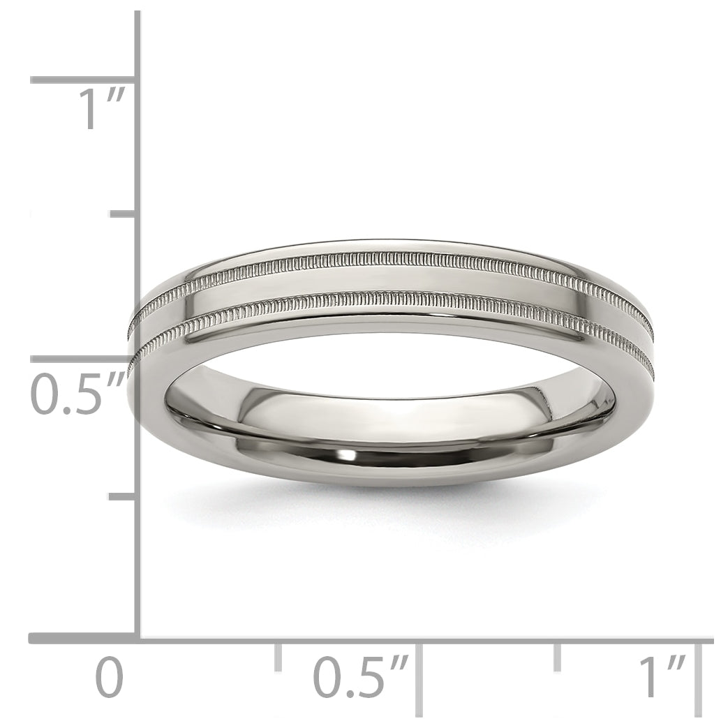 Edward Mirell Titanium Brushed Polished Flat Milgrain 4mm Band Size 12