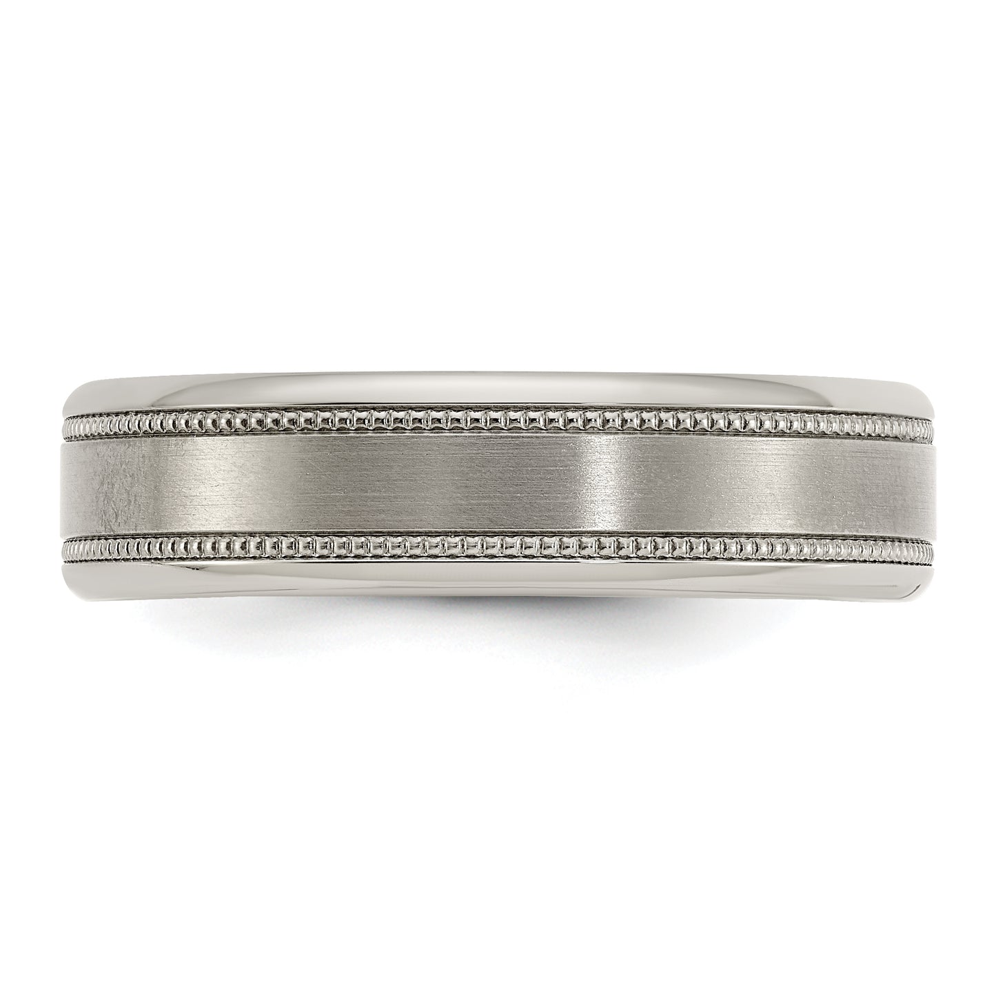 Edward Mirell Titanium Brushed Polished Flat Milgrain 6mm Band Size 12