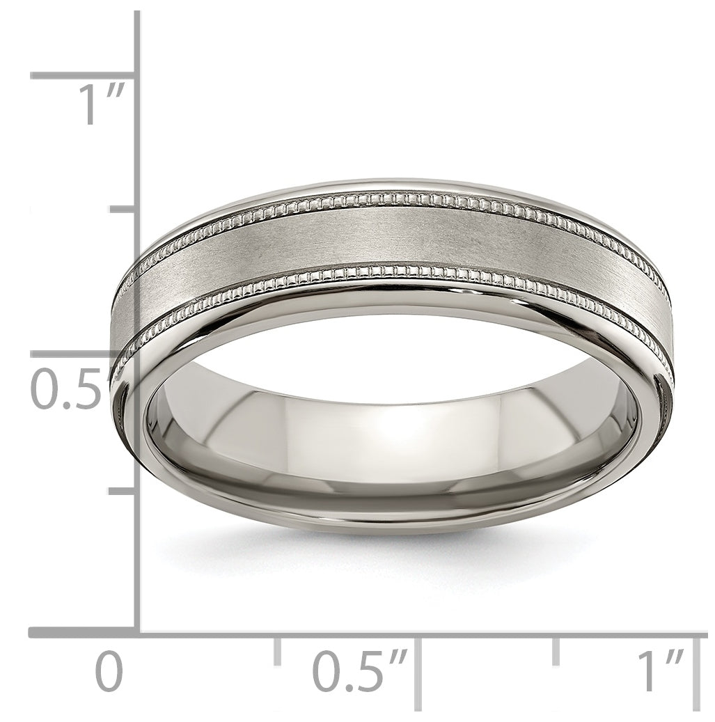 Edward Mirell Titanium Brushed Polished Flat Milgrain 6mm Band Size 6