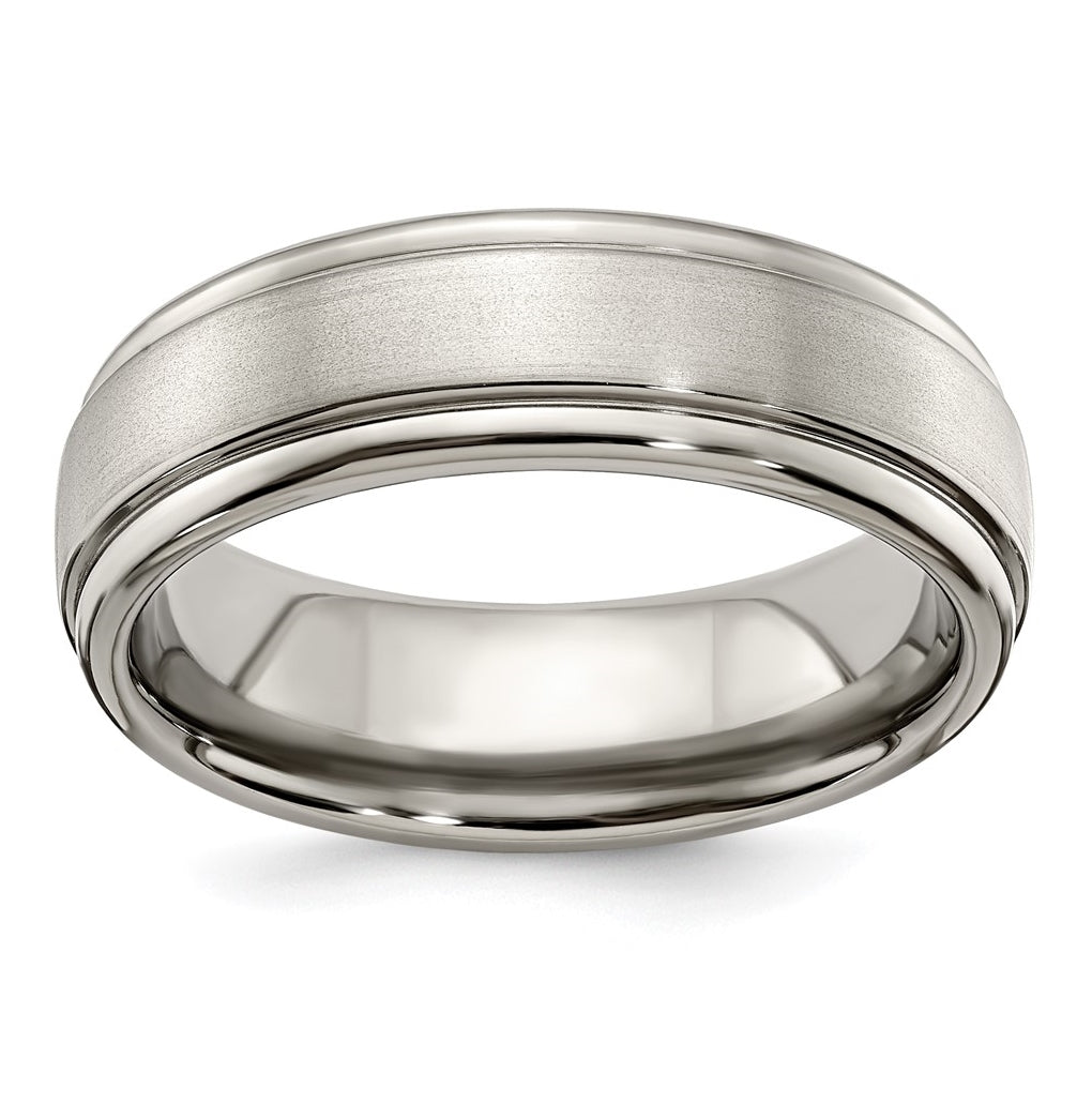 Edward Mirell Titanium Brushed Polished Step Edge 7mm Band Size 7