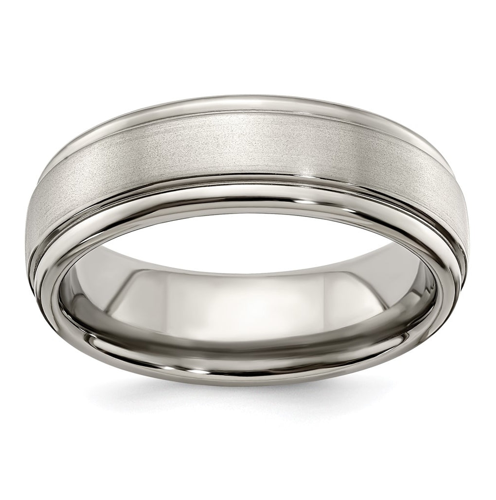 Edward Mirell Titanium Brushed/Polished Step Edge 7mm Band Size 10