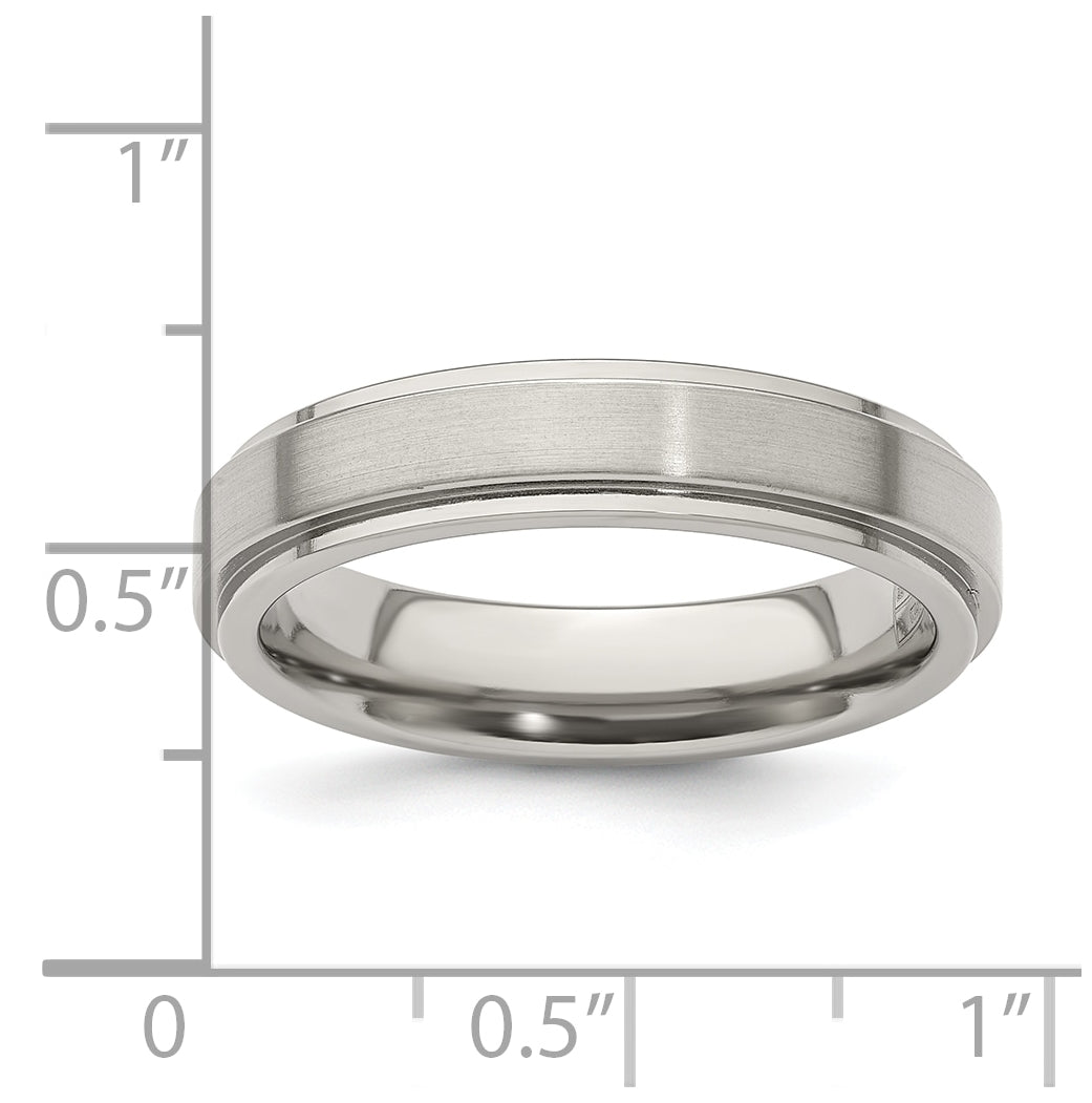 Edward Mirell Titanium Brushed Polished Flat Step Edge 5mm Band Size 6
