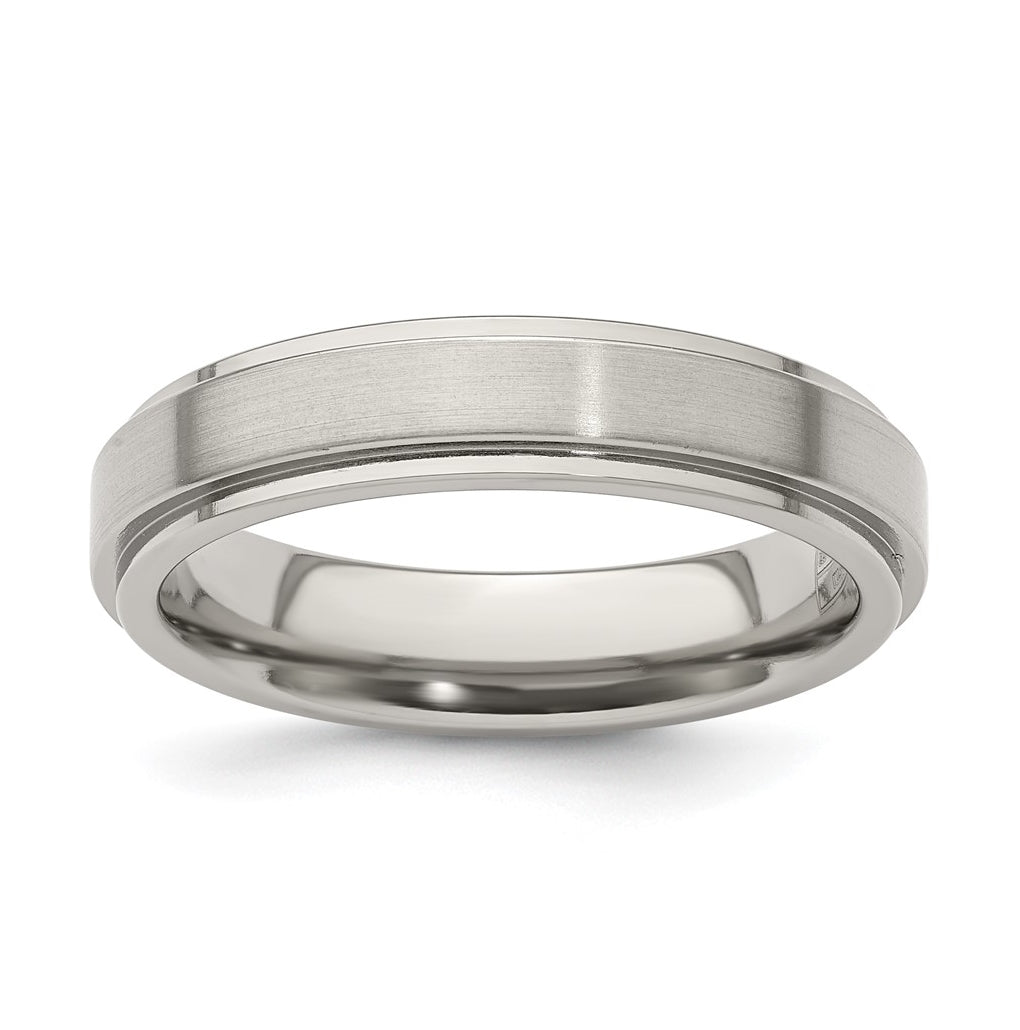 Edward Mirell Titanium Brushed Polished Flat Step Edge 5mm Band Size 11.5