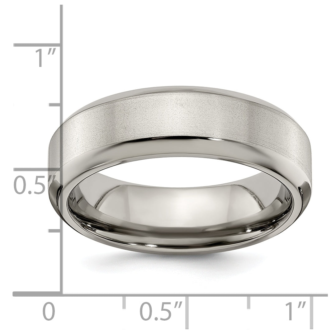 Edward Mirell Titanium Brushed Polished Beveled Edge 7mm Band Size 8
