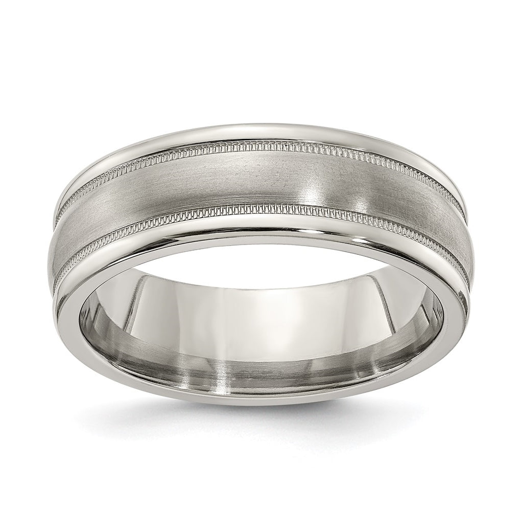 Edward Mirell Titanium Brushed & Polished Tri Dome Milgrain 7mm Band, Size 12