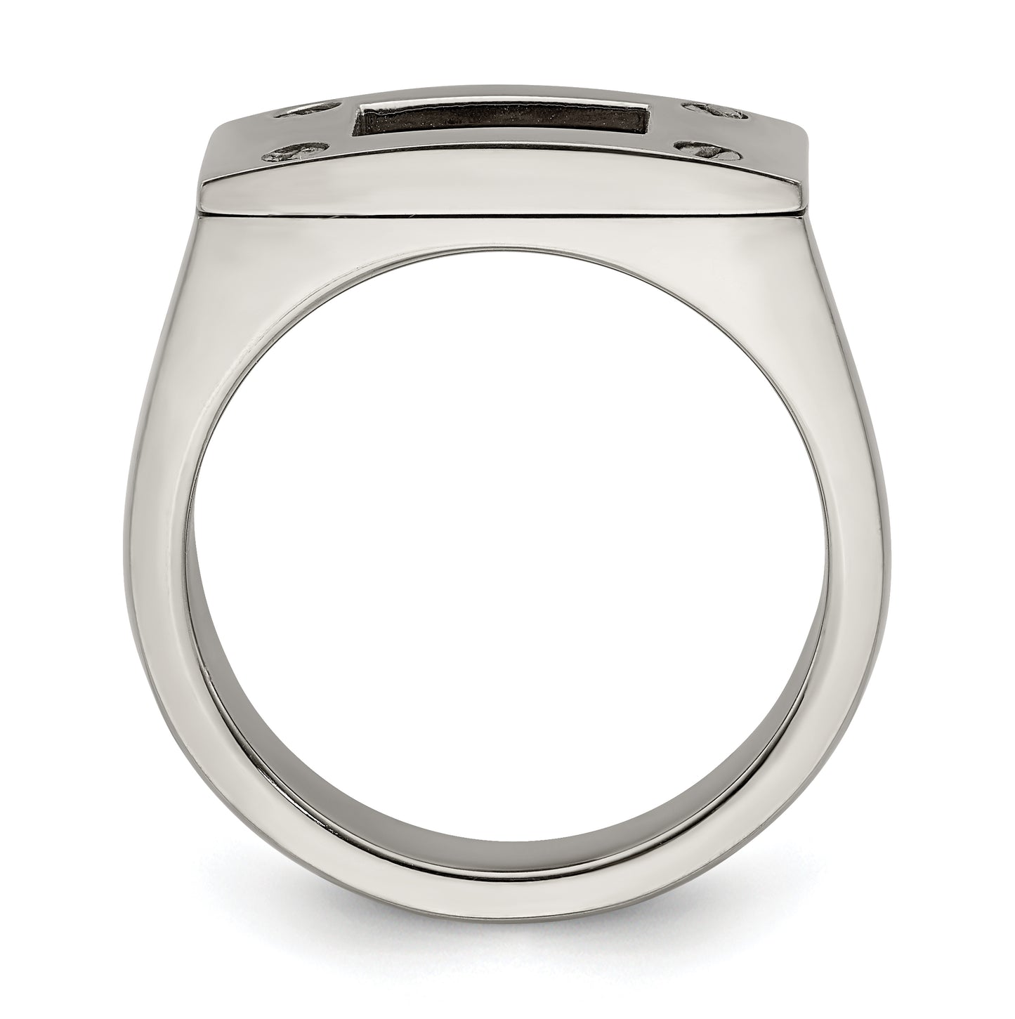 Edward Mirell Titanium Brown Leather Insert Polished Ring, Size 13