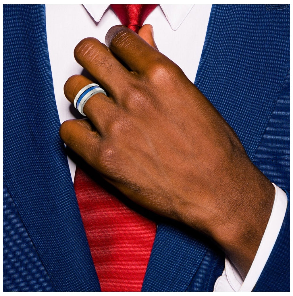 Edward Mirell Titanium with Blue Anodized Wide Center Stripe Flat 10mm Band