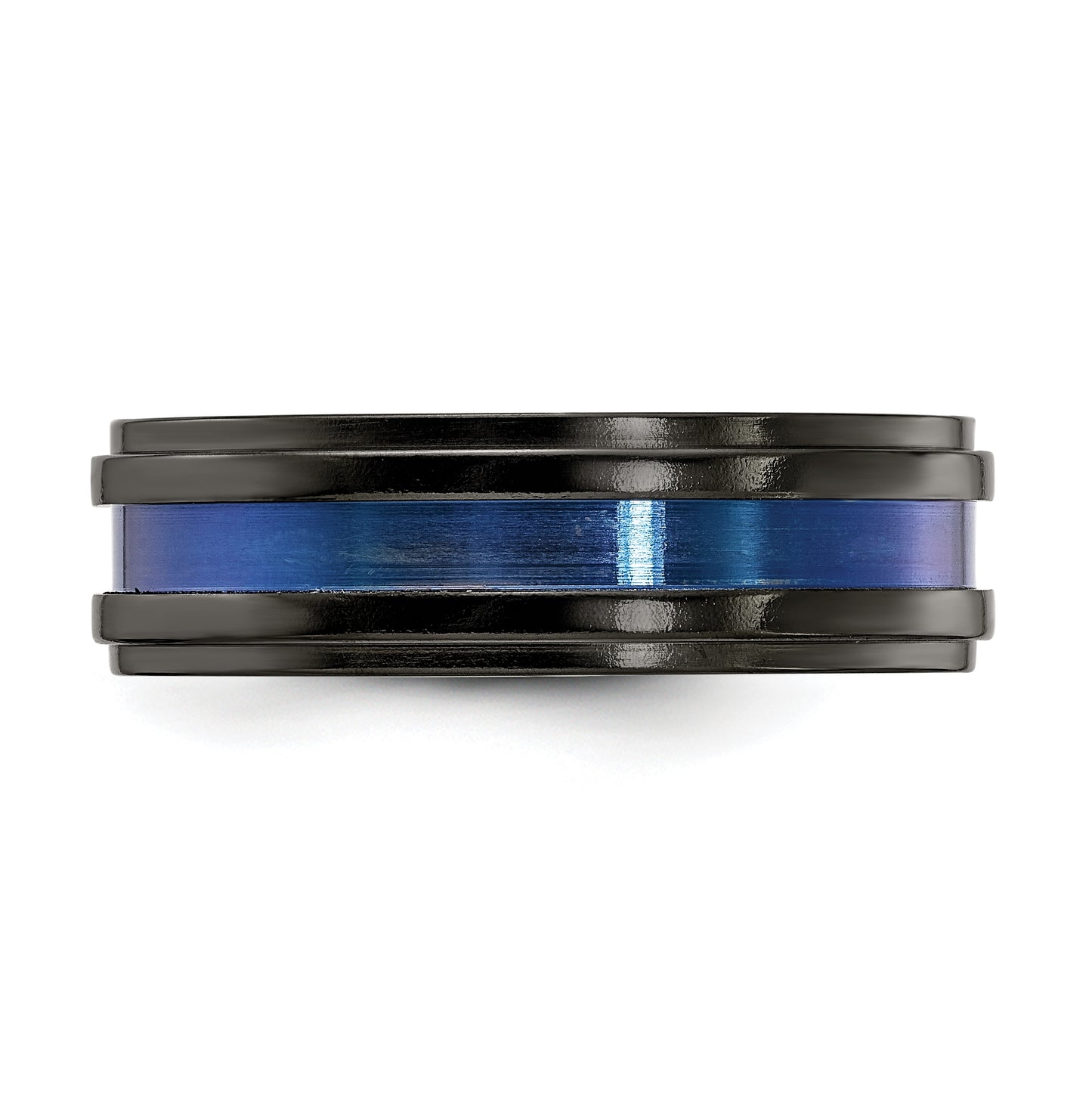 Edward Mirell Black Titanium Grooved Blue Anodized 7mm Band, Size 8.5