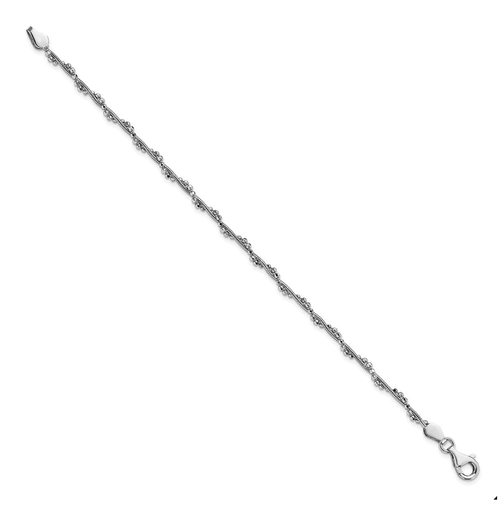 Sterling Silver Rhodium-plated Twisted Bead Bracelet