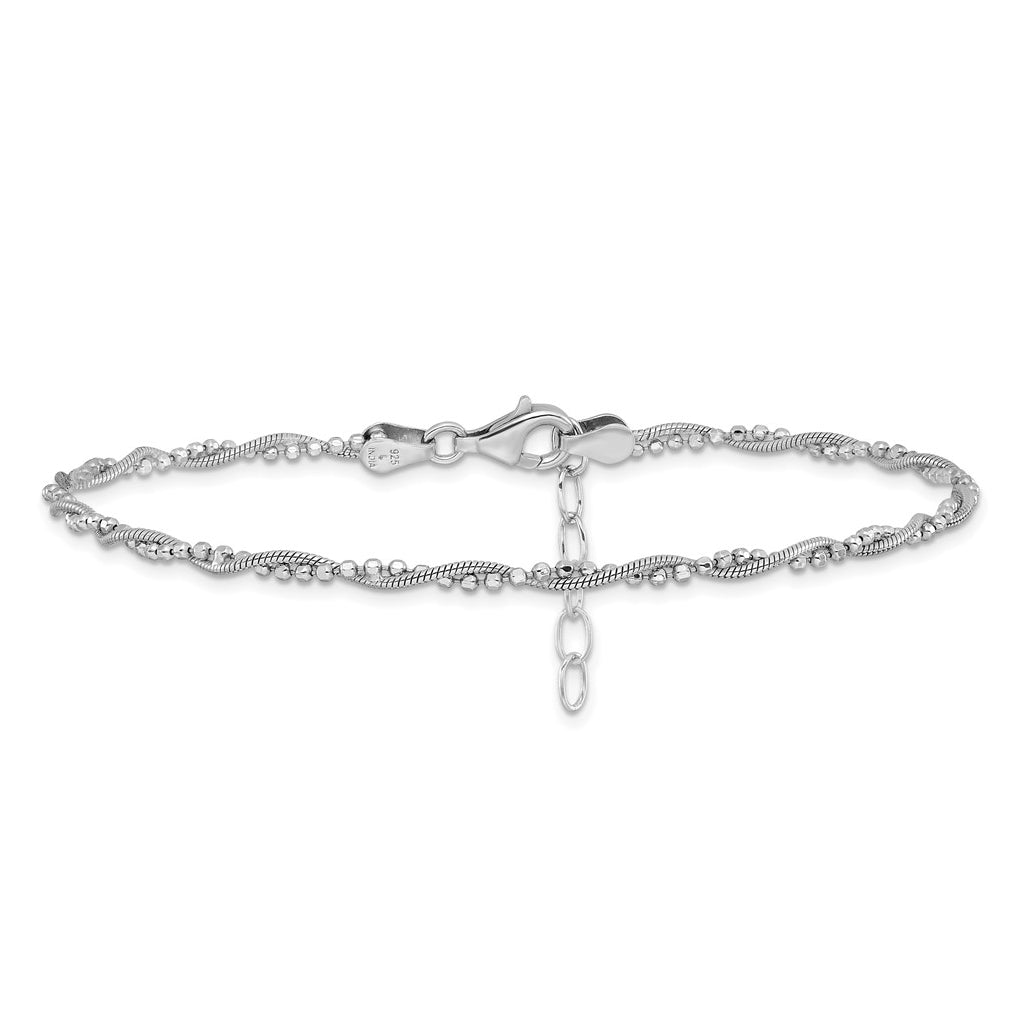 Sterling Silver Rhodium-plated Twisted Bead Bracelet