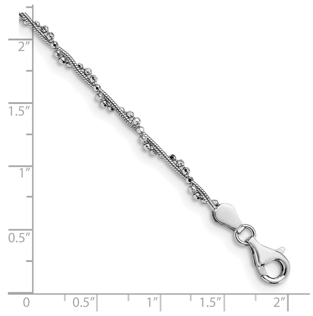 Sterling Silver Rhodium-plated Twisted Bead Bracelet