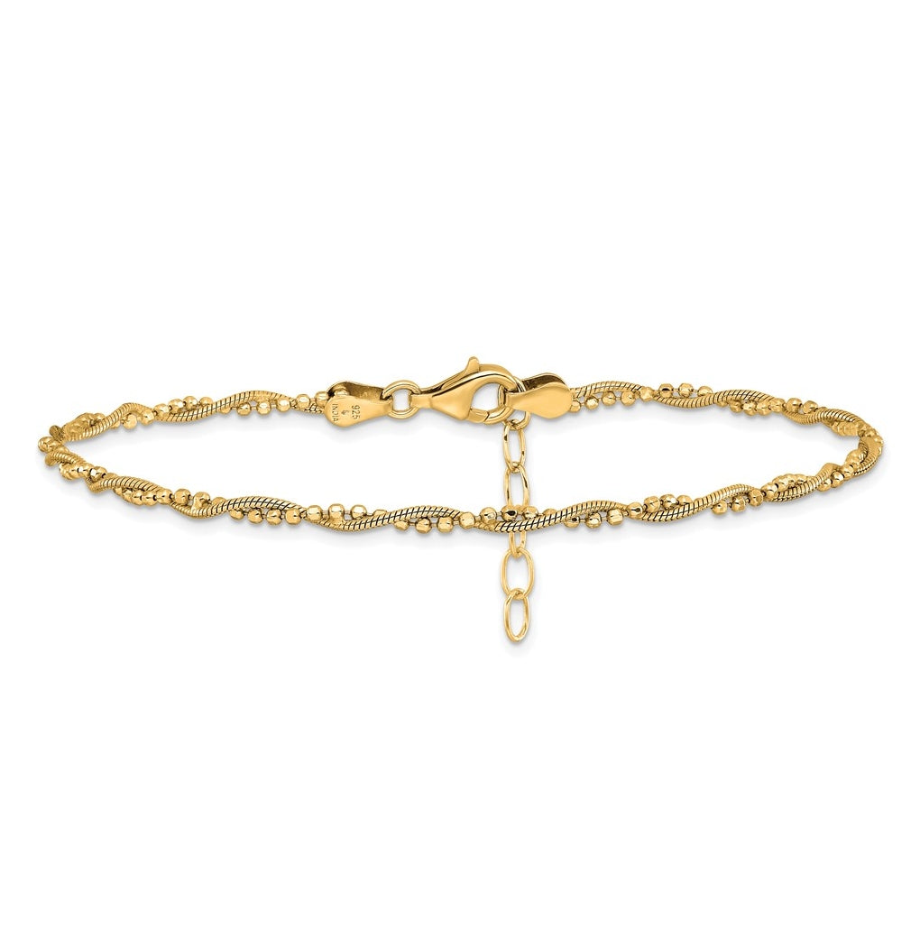 Sterling Silver Gold-plated Twist 9 inch Plus 1 inch Extender - Total 10 inch Anklet