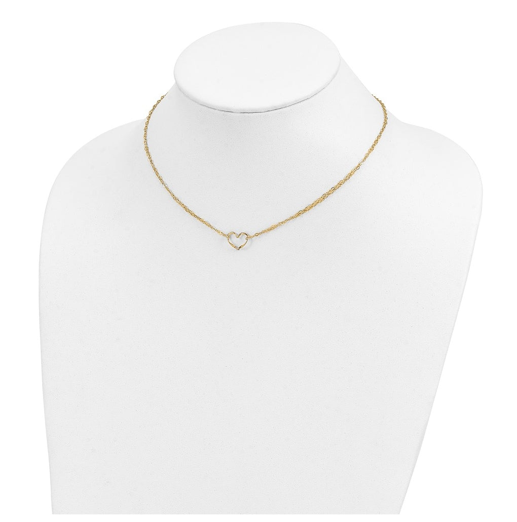 14K Yellow Gold Adjustable Double Strand Heart Necklace – Elegant Jewelry Gift for Birthday, Anniversary, Engagement, Wedding