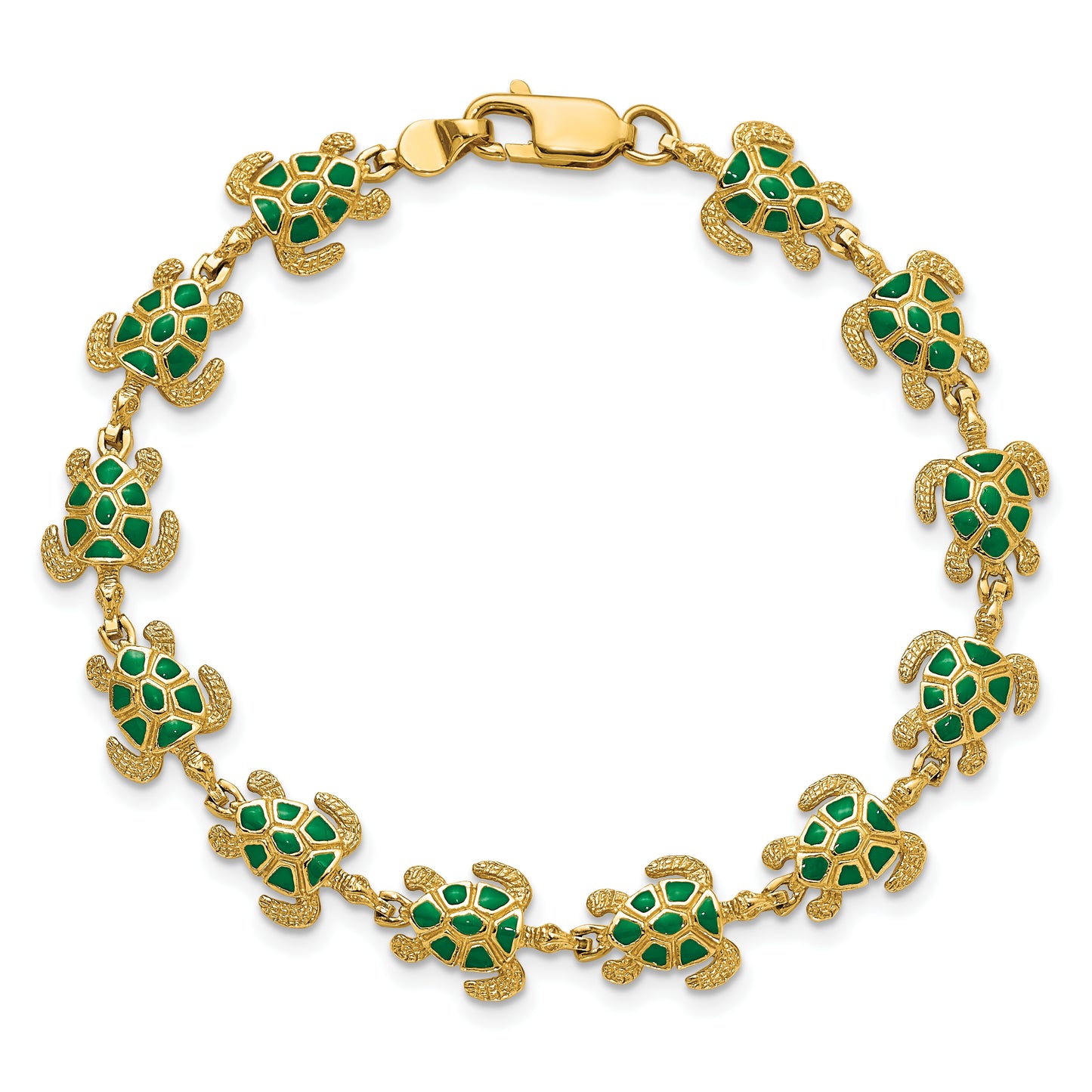 14K Yellow Gold w/ Green Enamel Sea Turtle Bracelet