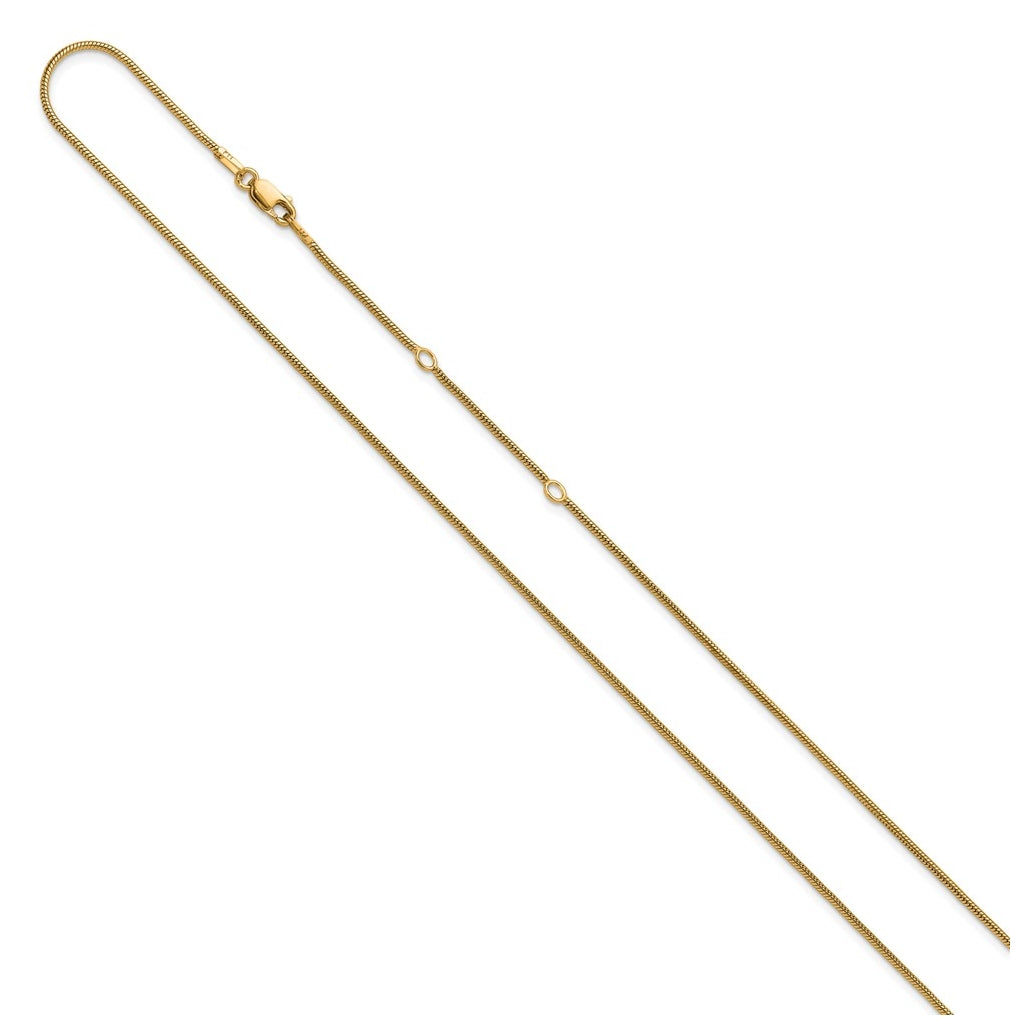 Sterling SIlver Gold Plated 1.1mm Round Snake 1in+1in Adjustable Chain