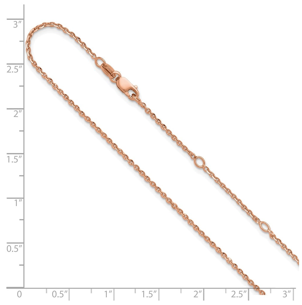 Sterling SIlver Or Rose Gold Plated Polished/Dia-cut 1.45mm Cable 1in+1in Adjustable Chain