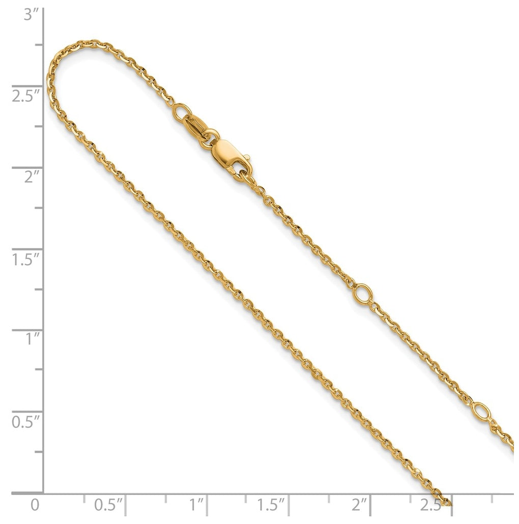 Sterling SIlver Or Rose Gold Plated Polished/Dia-cut 1.45mm Cable 1in+1in Adjustable Chain