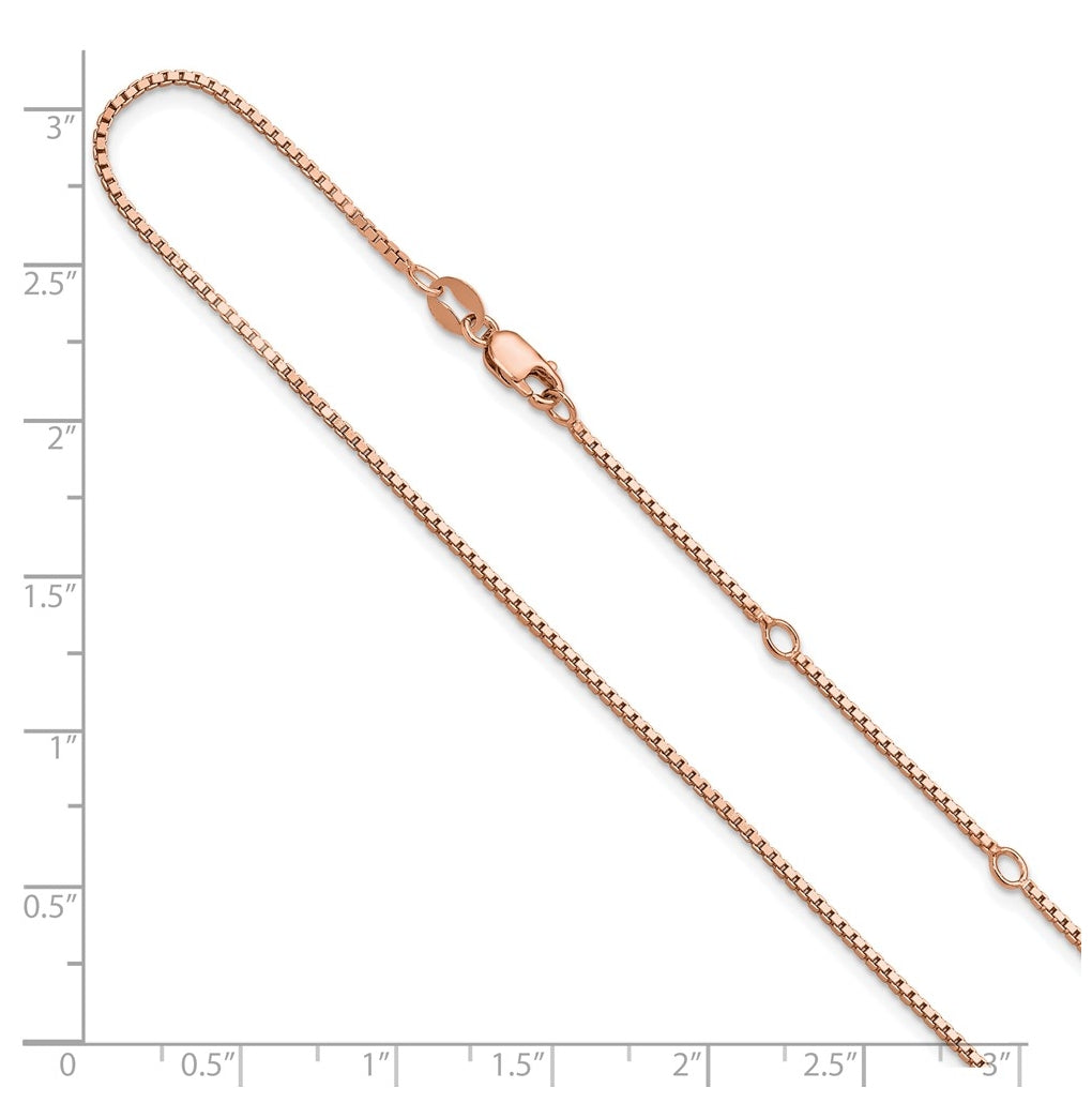 Sterling SIlver Or Rose Gold Plated 1.1mm Box 1in+1in Adjustable Chain