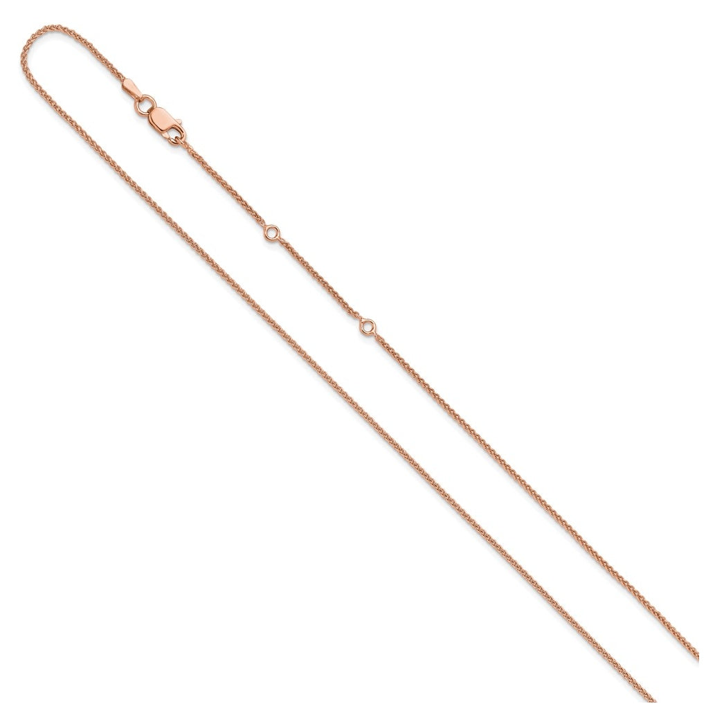 Sterling SIlver Rose Gold Plated 1.3mm Spiga 1in+1in Adjustable Chain