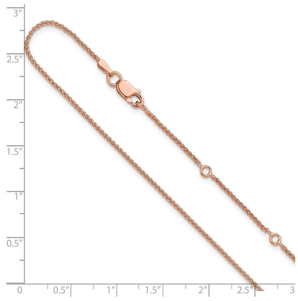 Sterling SIlver Rose Gold Plated 1.3mm Spiga 1in+1in Adjustable Chain