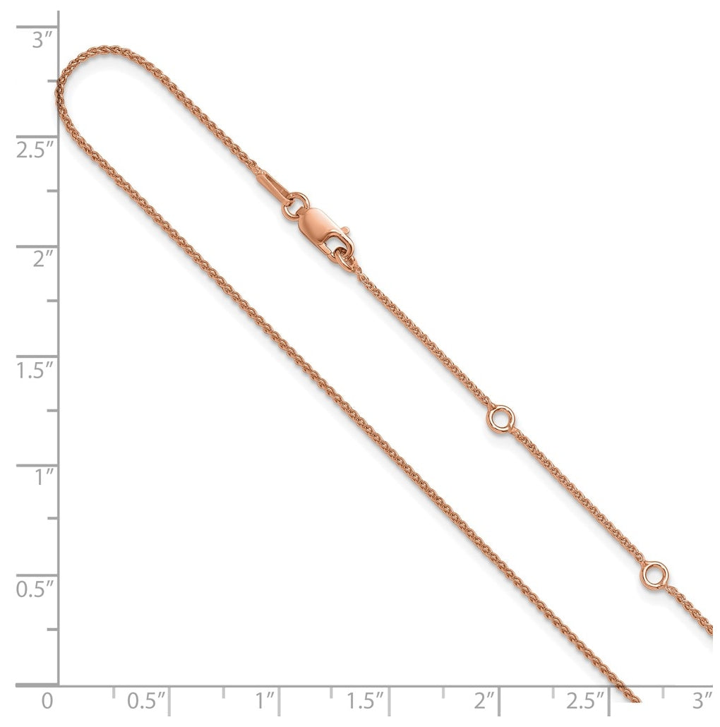 Sterling SIlver Rose Gold Plated 1mm Spiga 1in+1in Adjustable Chain