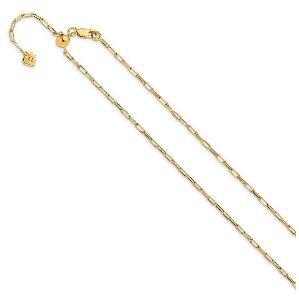 Sterling SIlver Gold Plated Adjustable 2mm Paperclip Flat Oval Link Chain