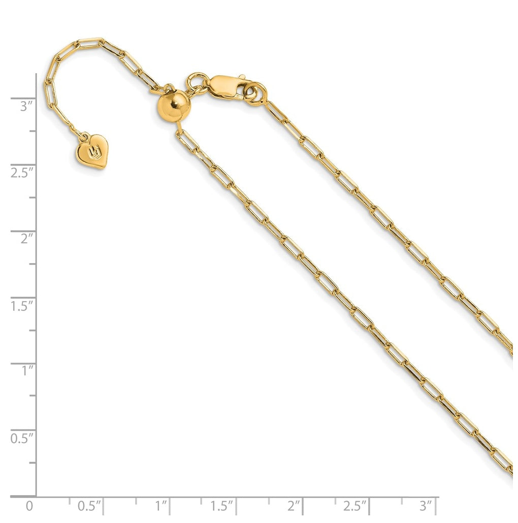 Sterling SIlver Gold Plated Adjustable 2mm Paperclip Flat Oval Link Chain