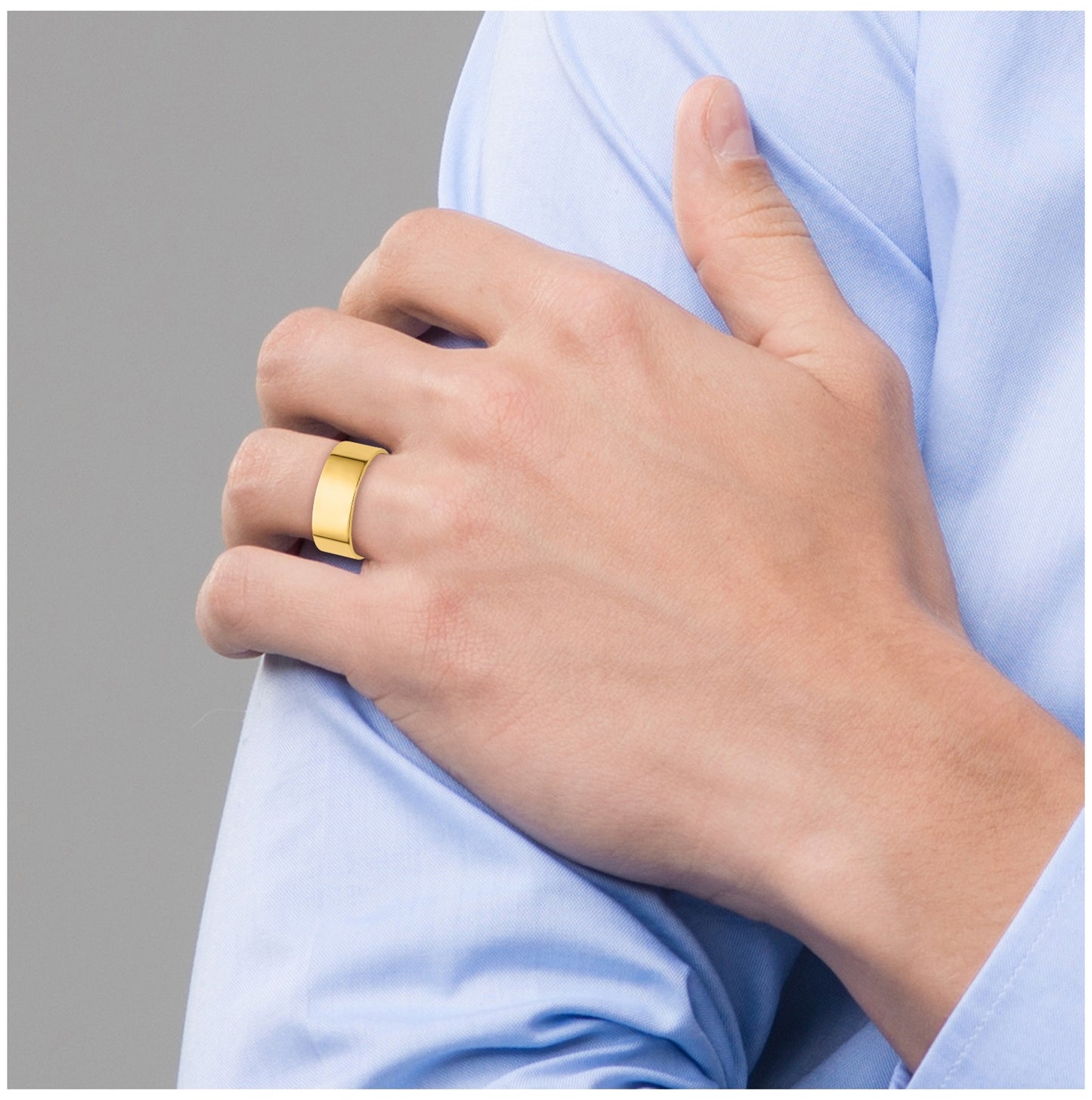 14k Yellow Gold 8mm Lightweight Flat Wedding Band Size 5.5