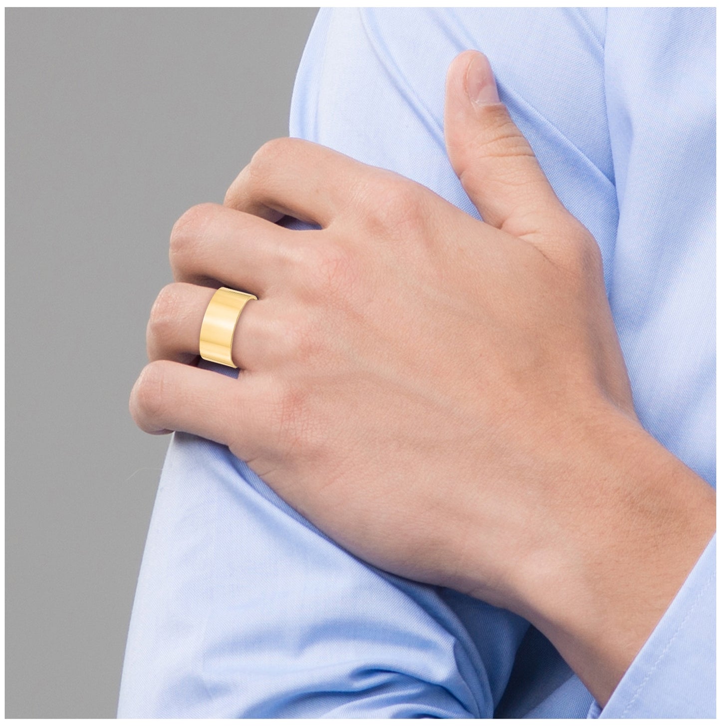14k Yellow Gold 10mm Lightweight Flat Wedding Band Size 5.5
