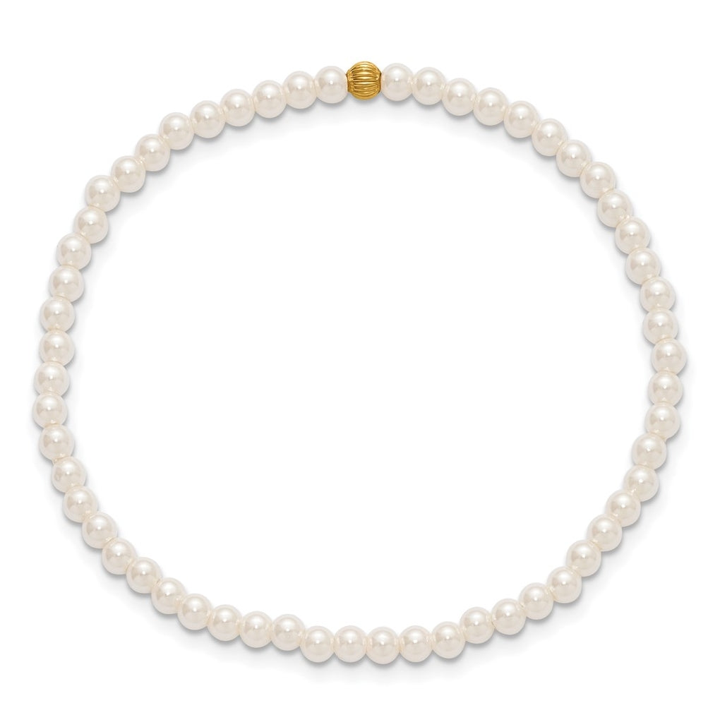 1/20 14K Gold Filled 3.0mm Crystal Simulated Pearl 6.5in Stretch Bracelet