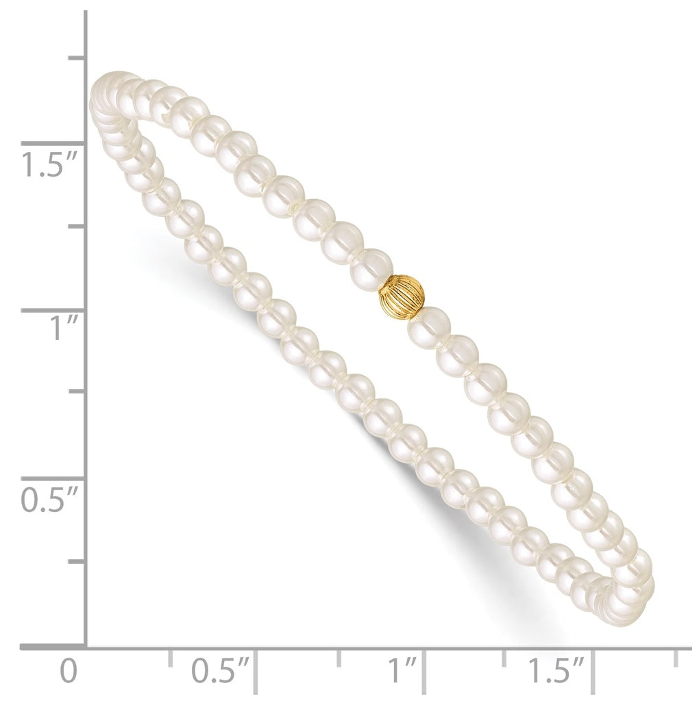 1/20 14K Gold Filled 3.0mm Crystal Simulated Pearl 6.5in Stretch Bracelet