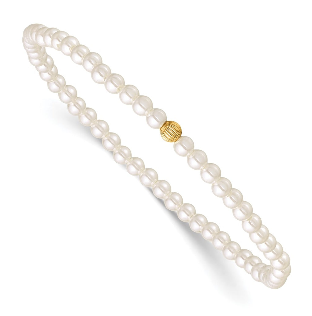 1/20 14K Gold Filled 3.0mm Crystal Simulated Pearl 6.5in Stretch Bracelet