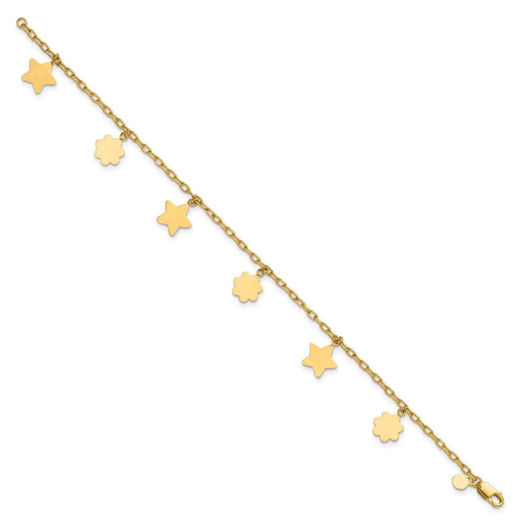 1/20 14K Gold Filled Star and Flower Dangles 7in Bracelet