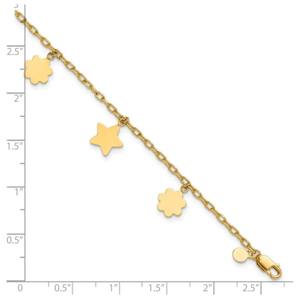 1/20 14K Gold Filled Star and Flower Dangles 7in Bracelet