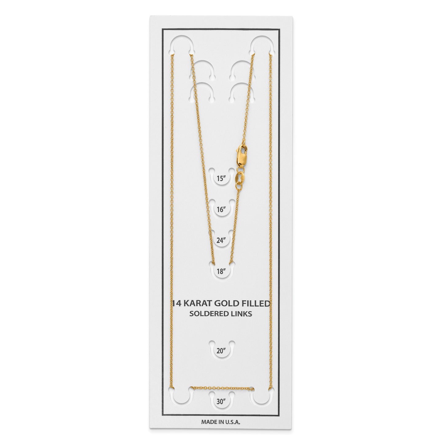 1/20 14K Gold Filled 1.15mm Cable w/Lobster Clasp Carded Chain