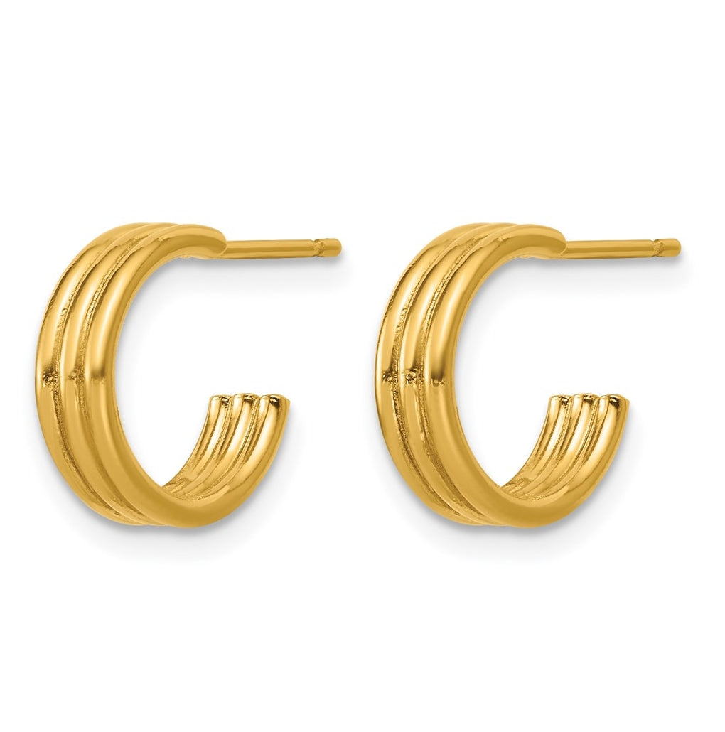 1/20 14K Gold Filled 3.80 x 12mm 3 Row Post Hoop Earrings