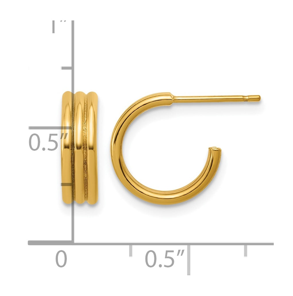 1/20 14K Gold Filled 3.80 x 12mm 3 Row Post Hoop Earrings