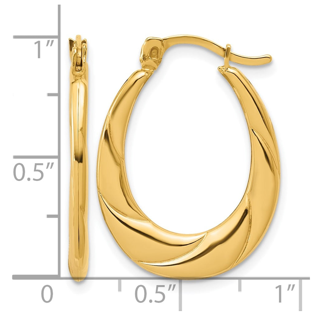 1/20 14K Gold Filled Twisted Edge Oval Hoop Earrings
