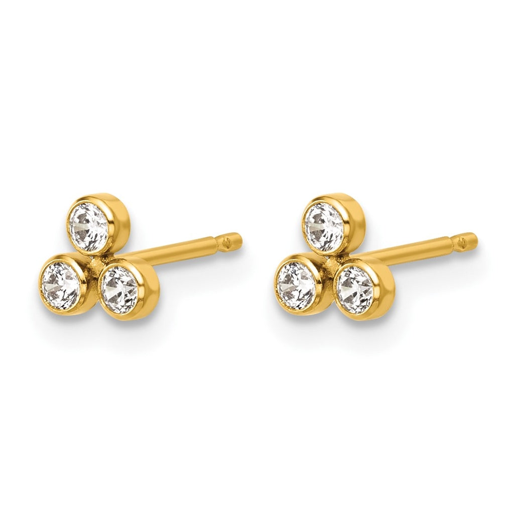 1/20 14K Gold Filled 5.25mm 3 Cubic Zirconia Bezel Post Earrings
