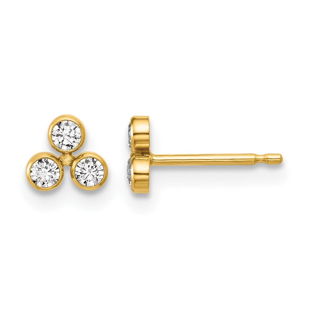 1/20 14K Gold Filled 5.25mm 3 Cubic Zirconia Bezel Post Earrings