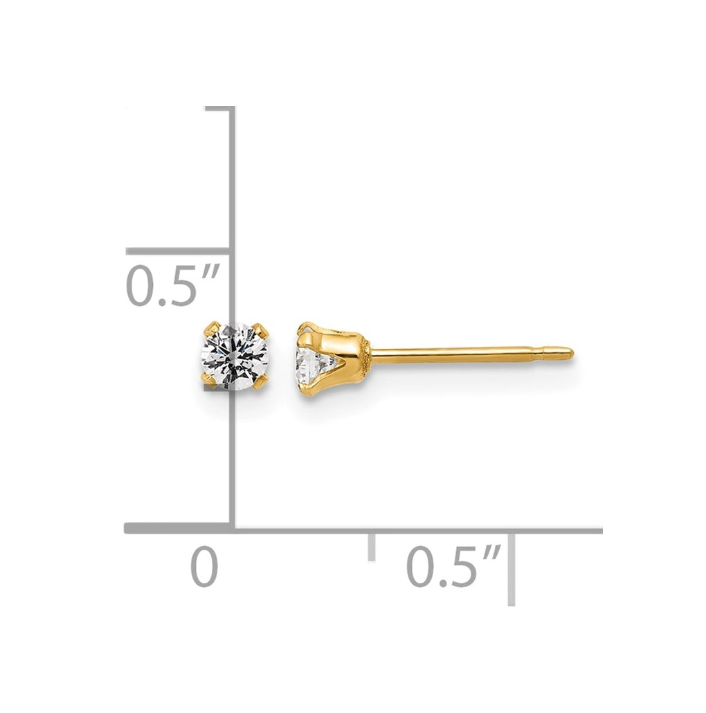 1/20 14K Gold Filled 3mm Cubic Zirconia Stud Post Earrings