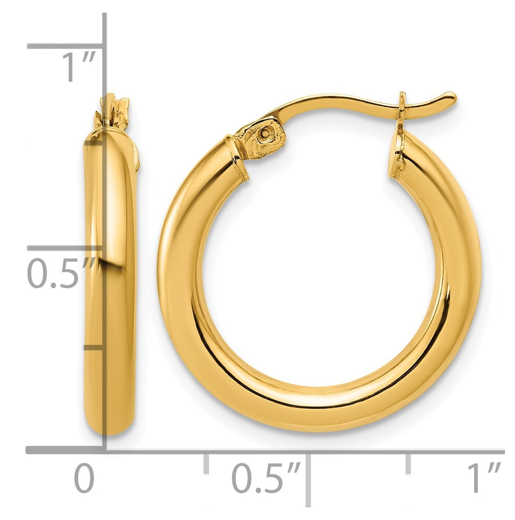 1/20 14K Gold Filled 3x20mm Round Tube Hoop Earrings