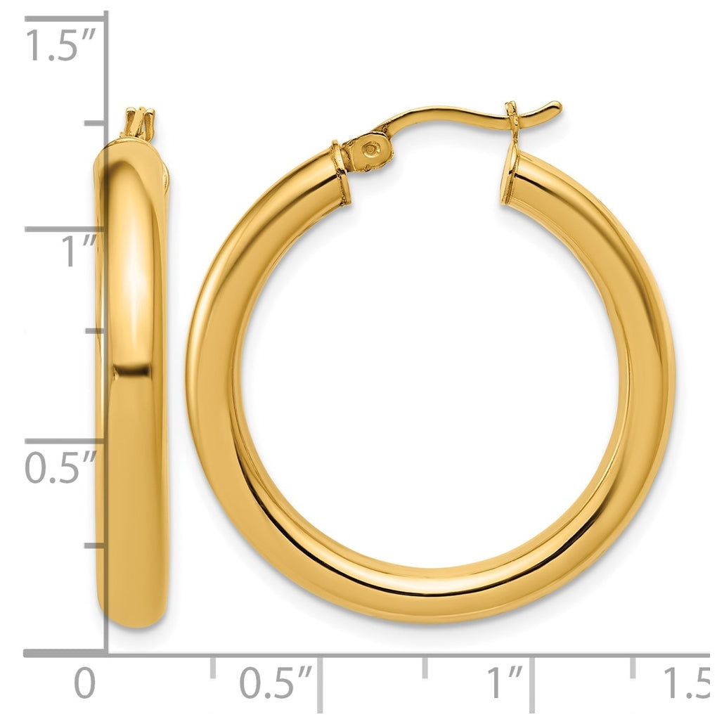 1/20 14K Gold Filled 4x30mm Round Tube Hoop Earrings