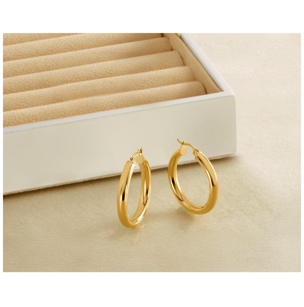 1/20 14K Gold Filled 4x30mm Round Tube Hoop Earrings