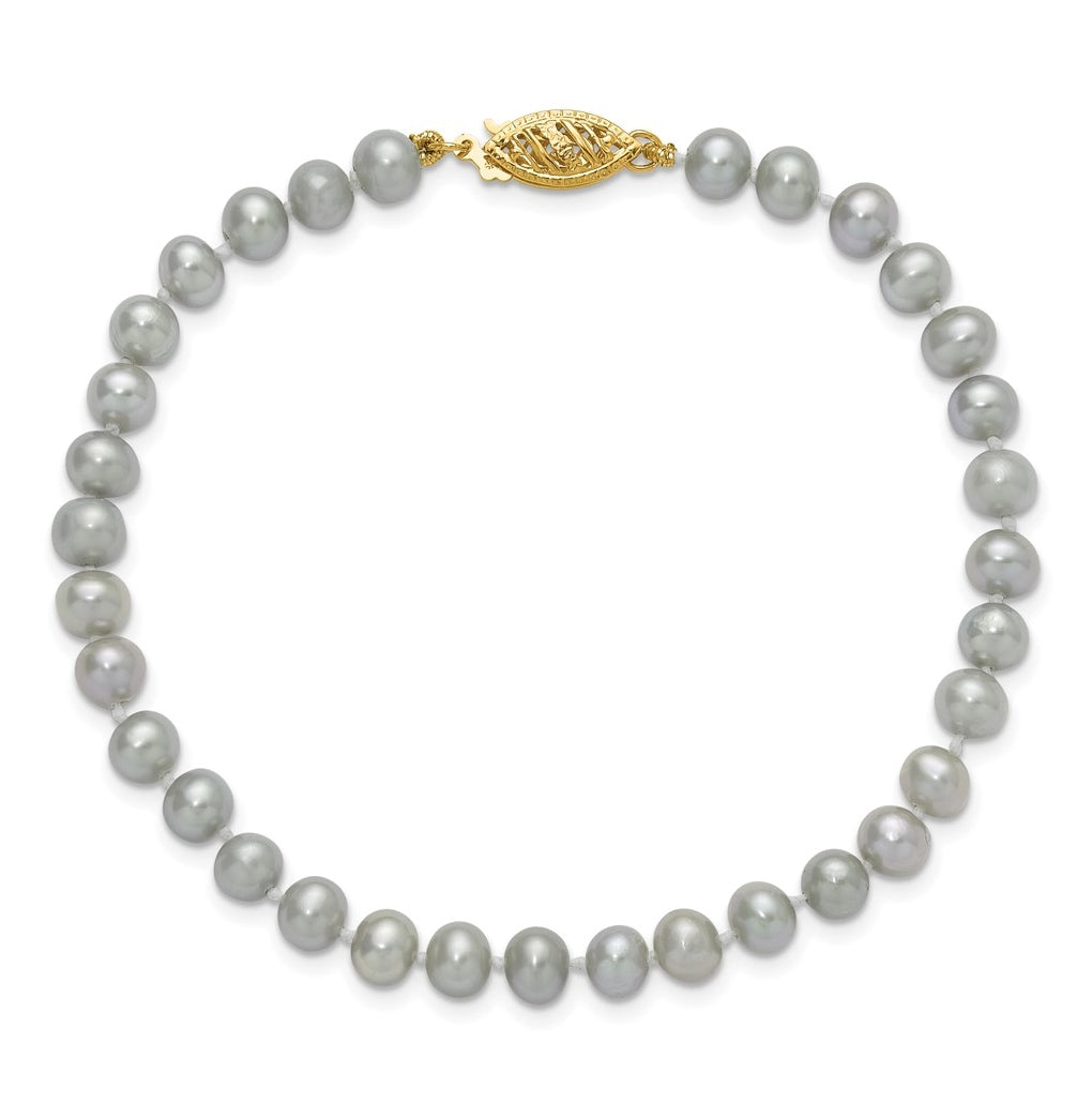 1/20 14K Gold Filled Near Round Grey FWC Pearl 7.5in Bracelet